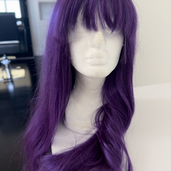 Dark Purple Long Synthetic Wig with Bangs - Picture 2 of 3